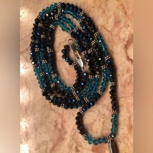 Sasspurilla 30” sterling faceted labradorite necklace w/ sterling tassel pendant